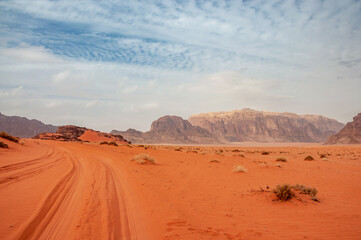 Naklejka na ściany i meble Scenic desert landscape in Wadi Rum, Jordan