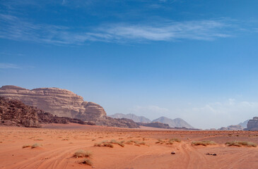 Fototapeta na wymiar Scenic desert landscape in Wadi Rum, Jordan