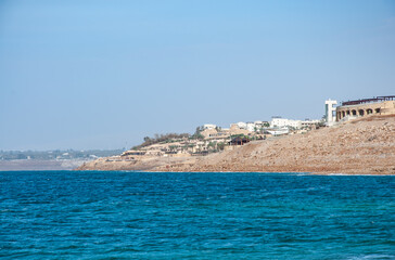 View of Dead sea coastline on Jordanian side