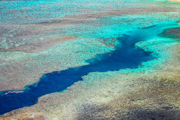 Rarotonga breathtaking stunning views from a plane of beautiful beaches, white sand, clear turquoise water, blue lagoons, Cook islands, Pacific islands