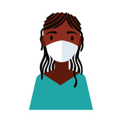 afro woman wearing medical mask flat style
