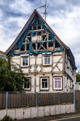 Damaged half-timbered house