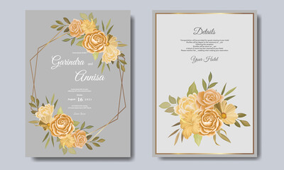 Fototapeta premium Elegant wedding invitation card with beautiful floral and leaves template Premium Vector