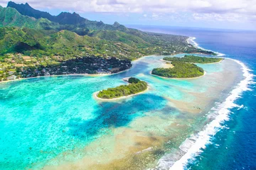 Foto op Plexiglas Rarotonga breathtaking stunning views from a plane of beautiful beaches, white sand, clear turquoise water, blue lagoons, Cook islands, Pacific islands   © Svetlana