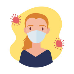 blond woman wearing medical mask block style