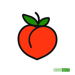 Peach icon,vector illustration. Flat design style. vector peach icon illustration isolated on White background, peach icon Eps10. peach icons graphic design vector symbols.