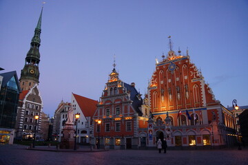 Fototapeta premium Riga square night Latvia