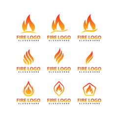 Set of fire logo vector, icon, symbol, illustration design template.