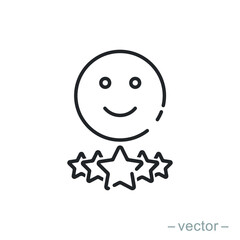 customer review icon, quality rating, feedback, five stars line symbol on white background - editable stroke vector illustration eps10