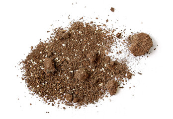 Dirty earth on white background. Natural soil texture. sand.