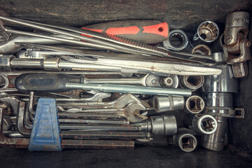 Metal tools in the suitcase