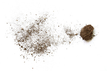 Dirty earth on white background. Natural soil texture. sand.