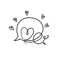 hand drawn bubble speech with heart love symbol illustration vector doodle