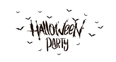 Happy Halloween Text Banner, Halloween calligraphy with bats for banner, poster, greeting card, party invitation. Isolated illustration.