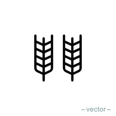 Vector farm wheat ears icon template. Line whole grain symbol illustration for organic eco business, agriculture, beer, bakery. Gluten free logo background