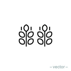 Vector farm wheat ears icon template. Line whole grain symbol illustration for organic eco business, agriculture, beer, bakery. Gluten free logo background