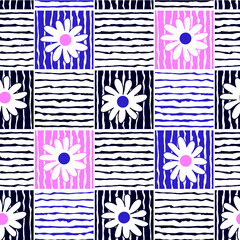 Daisies Flower pattern with square and waves elements for texture