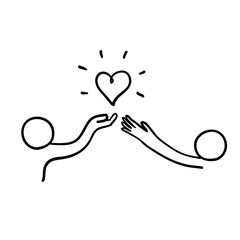 hand drawn people and love icon illustration symbol for charity, relationship, friendship. doodle