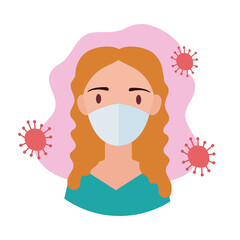 blond woman wearing medical mask block style