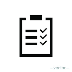 Icon clipboard checklist or document with checkmark with text in flat style. EPS 10