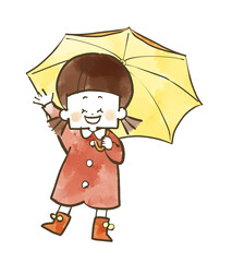 傘をさしている女の子-水彩