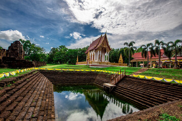 Background of historical tourist attractions in Khon Kaen (Wat Ku Prapachai) has an ancient pagoda that is preserved for future generations to study the history, in Thailand