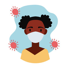 afro woman wearing medical mask block style