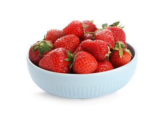 Ripe strawberries in bowl isolated on white