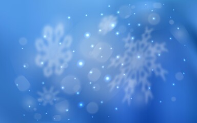 Light BLUE vector pattern with christmas snowflakes. Snow on blurred abstract background with gradient. The template can be used as a new year background.