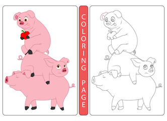 Coloring book pages . pigs cartoon illustration