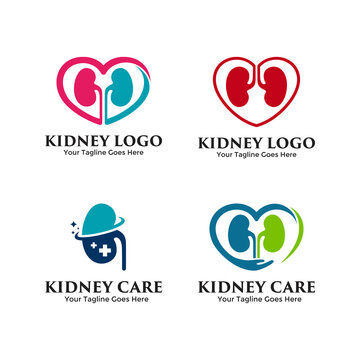 Set of Kidney logo vector. Love kidney - kidney care logo. Creative urology logo concept design template. 