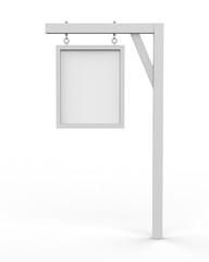 White Blank Hanging Wooden Frame Advertising Sign  Display Mock up. 3d render illustration.