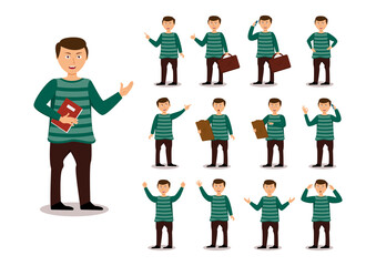 set of young businessman characters. character vector with many expressions.