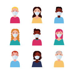 dirvesity people wearing medical mask flat style