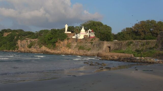 View of the old Buddhist temple Gokanna Rajamaha Viharaya in the old Fort Frederick. Trincomalee, Sri Lanka