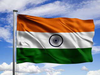 3d illustration. India flag on a sky and clean background.