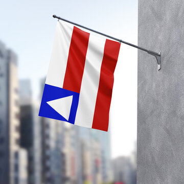 3d illustration. Bahia state flag with a blurred background. One of the states of Brazil.