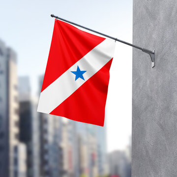3d illustration. Para state flag with a blurred background. One of the states of Brazil