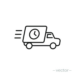 Fast delivery truck icon, express delivery, quick move, line symbol on white background - editable stroke vector illustration eps10