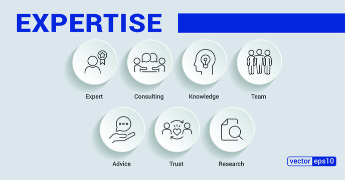 Banner expertise concept. Expert, consulting, knowledge, team, advice, trust and research vector illustration concept. EPS 10