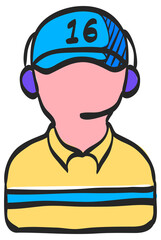 Man headphone icon in color drawing. Assistant help contact sport race monitor