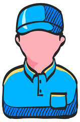 Delivery man icon in color drawing. Courier logistic mail packet package parcel sending receive