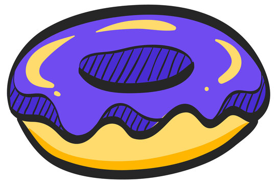 recommend clip art: Donut icon in color drawing. Food bakery sweet snack celebration glazed sprinkles