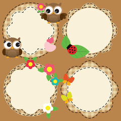 Cute frames with flowers and owls. Vector illustration