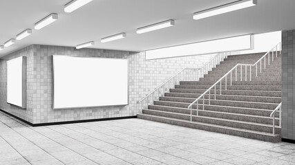 Blank horizontal billboard in public place 3D rendering