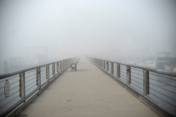 foggy morning in the city on the piers