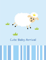 Naklejka premium cute sheep baby arrival gift card vector