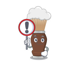 A cartoon icon of shaving brush with a exclamation sign board