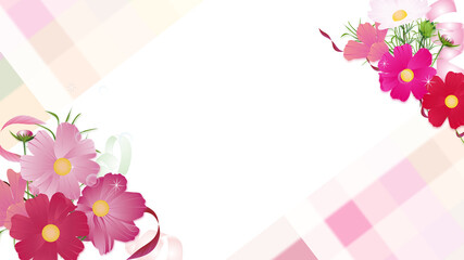 コスモスの花束とリボンのワイドバーチャル背景素材