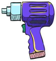 Electric screwdriver icon in color drawing. Machine household work tool